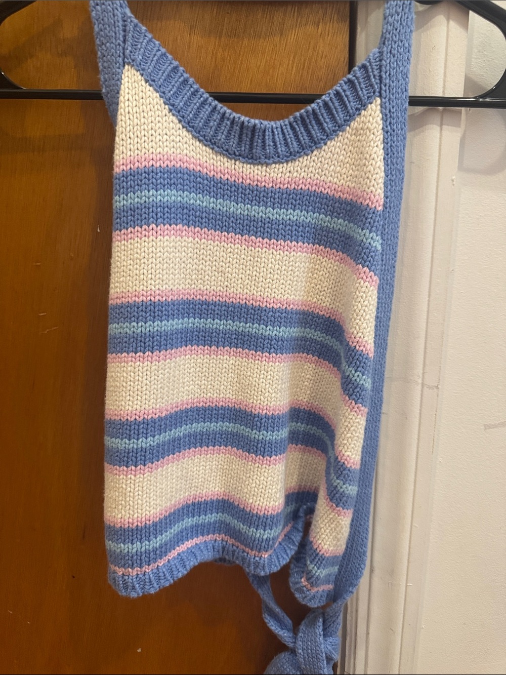 Zara Blue, White & Pink Striped Knit Backless Top - Picture 3 of 5